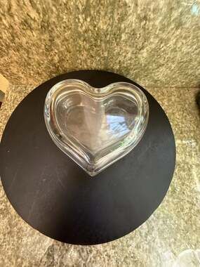 Vintage Clear Glass Heart Shaped Trinket Box and Dish